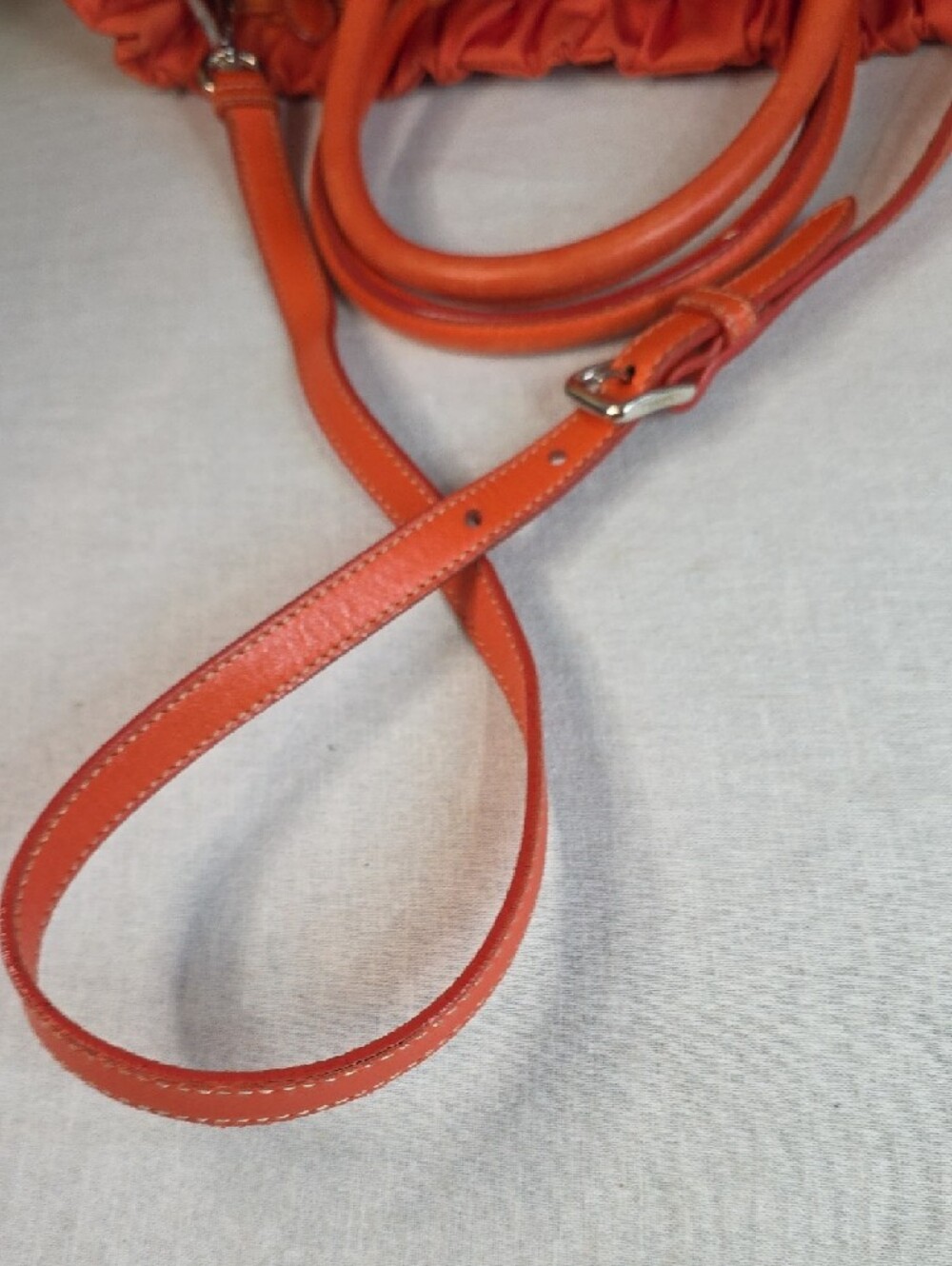 Prada Ruched Nylon Shoulder Bag in Papaya orange - Picture 12 of 12